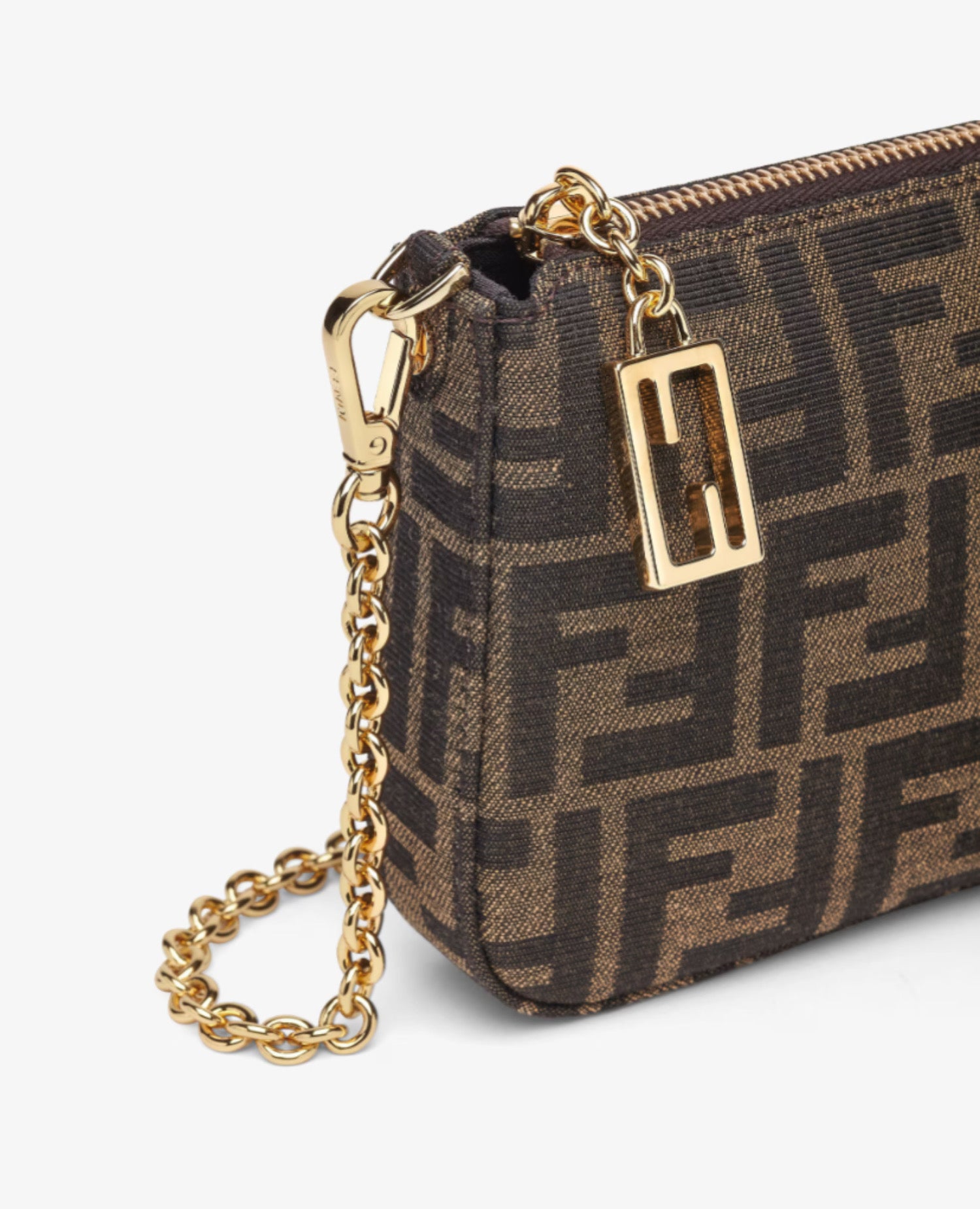 Fendi Baguette Pouch Brown jacquard FF fabric