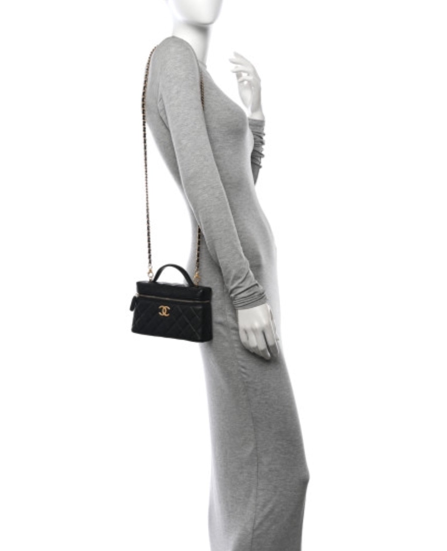 Coco Top Handle Clutch Slim With Chain Caviar Quilted Black