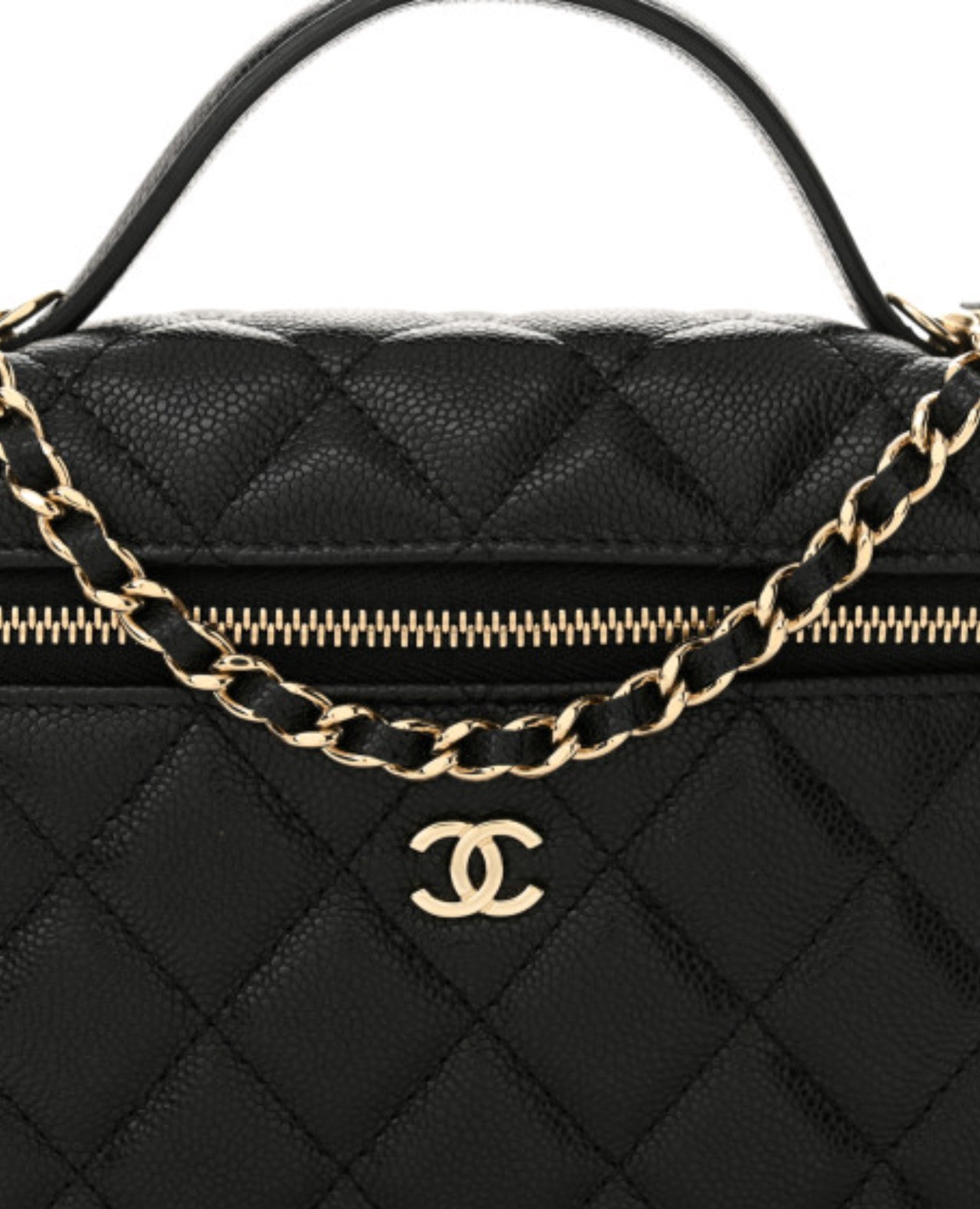 Coco Caviar Quilted Top Handle Slim Vanity With Chain Black