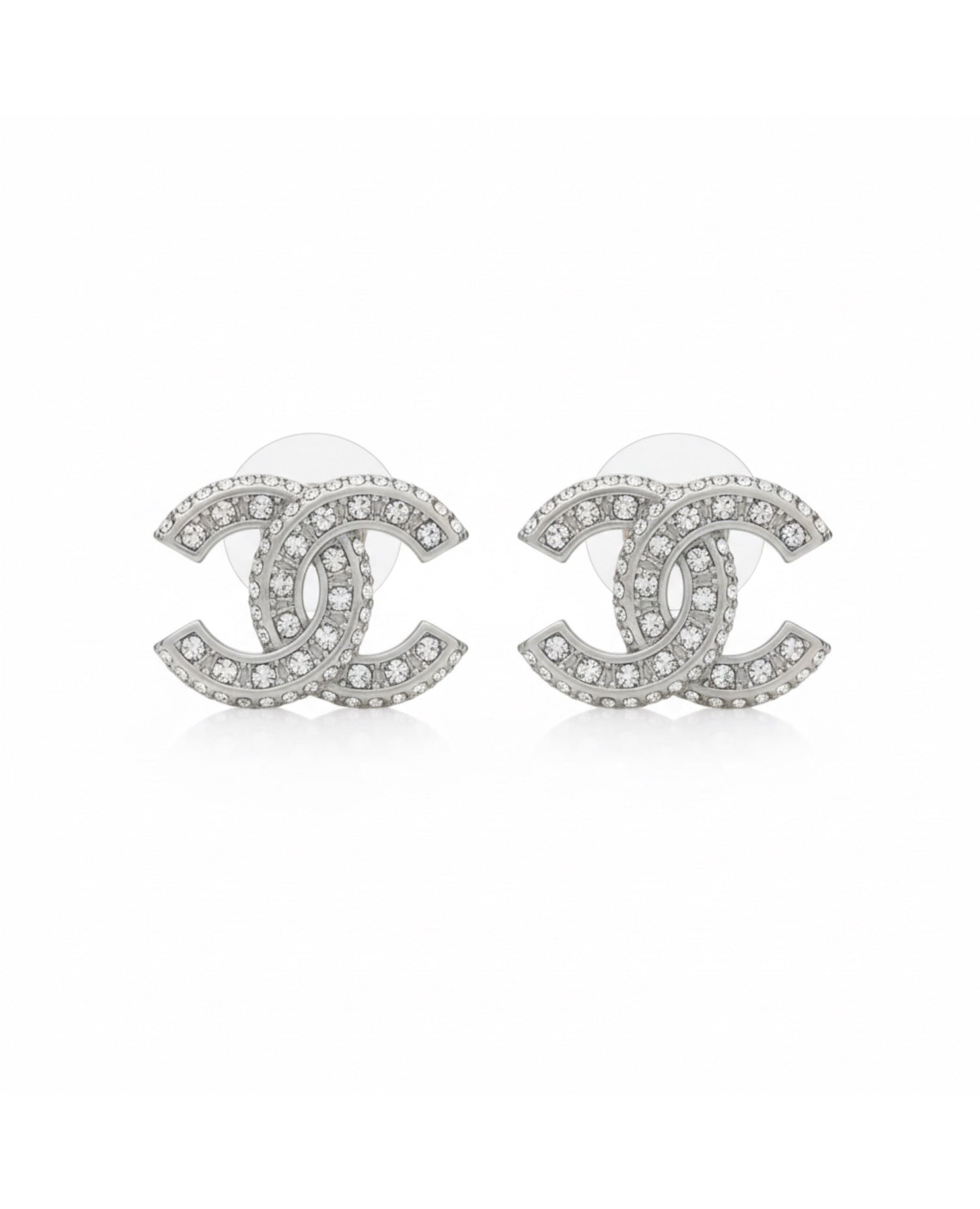 COCO CC Crystals Silver Tone Stud Earrings