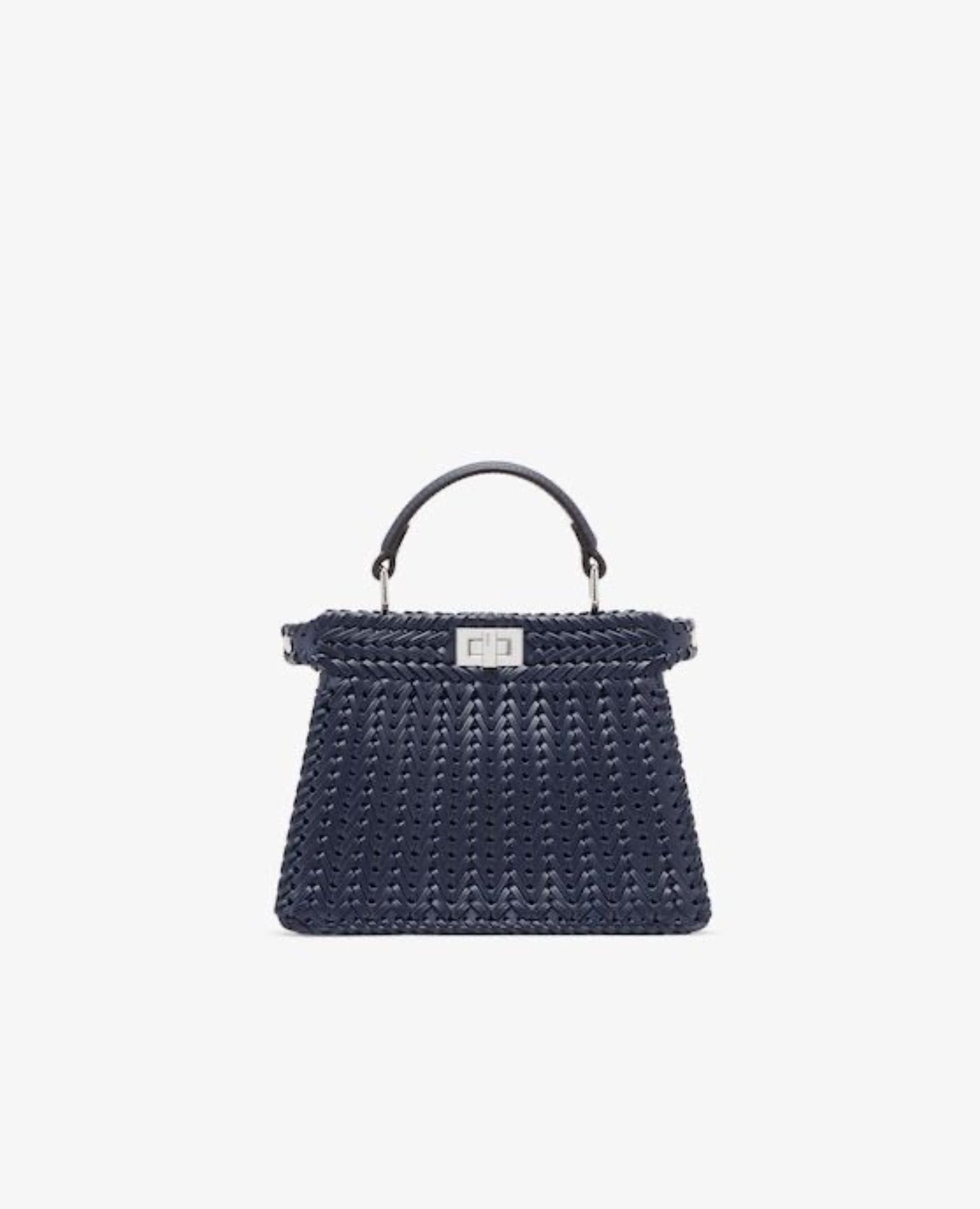 Fendi Peekaboo ISeeU Petite Midnight Blue Interlace Leather Bag